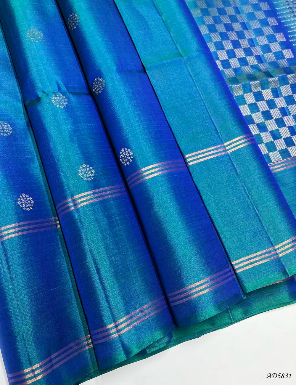 Peacock Blue - Soft Silk Saree Front View