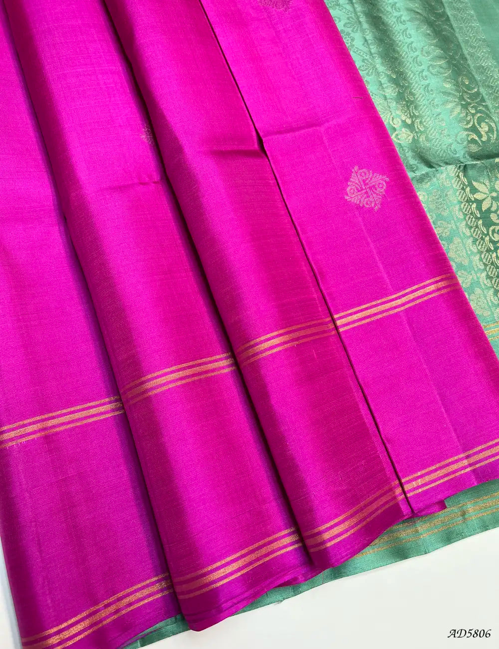 Pink & Mint Green - Soft Silk Saree Front View