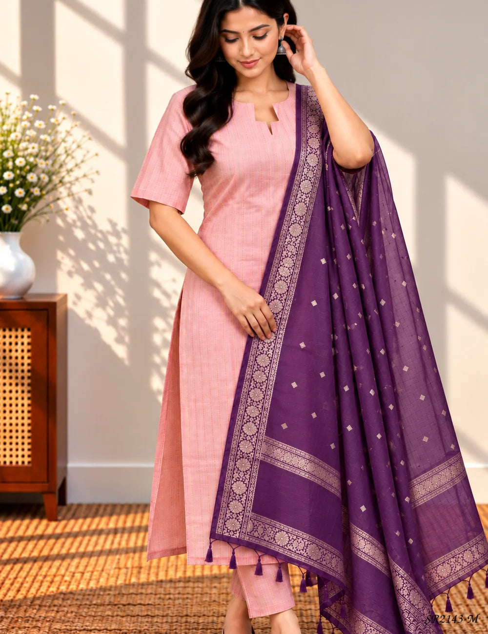 Pink - Salwar Set Pallu View