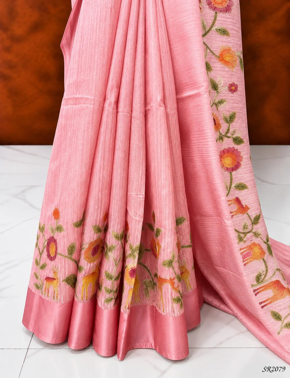 Pink - Silk X Linen Saree Pallu View
