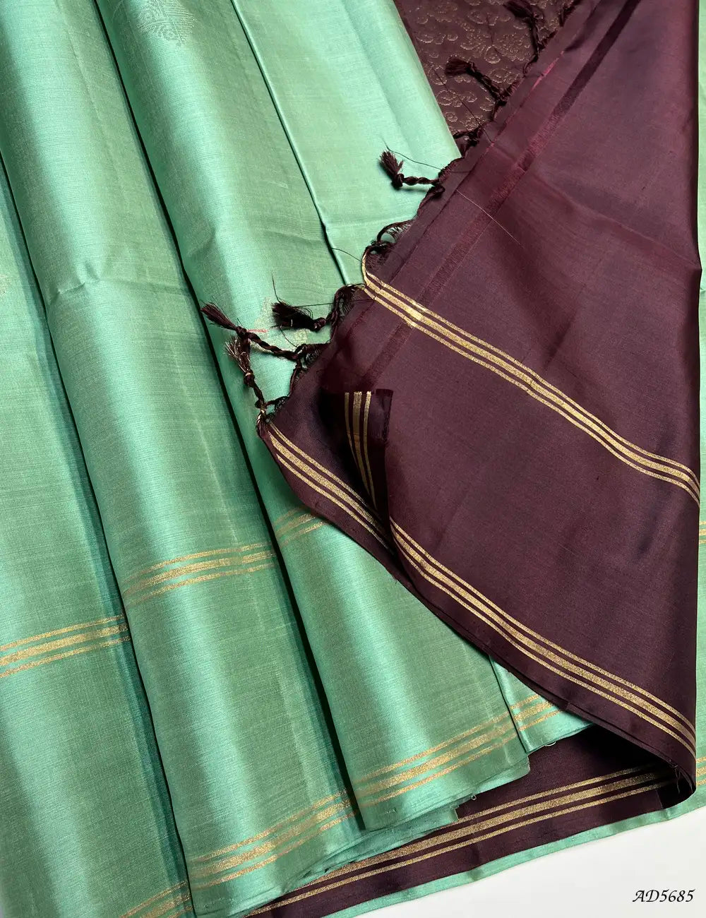 Pista Green & Coffee Brown - Soft Silk Saree Pallu View