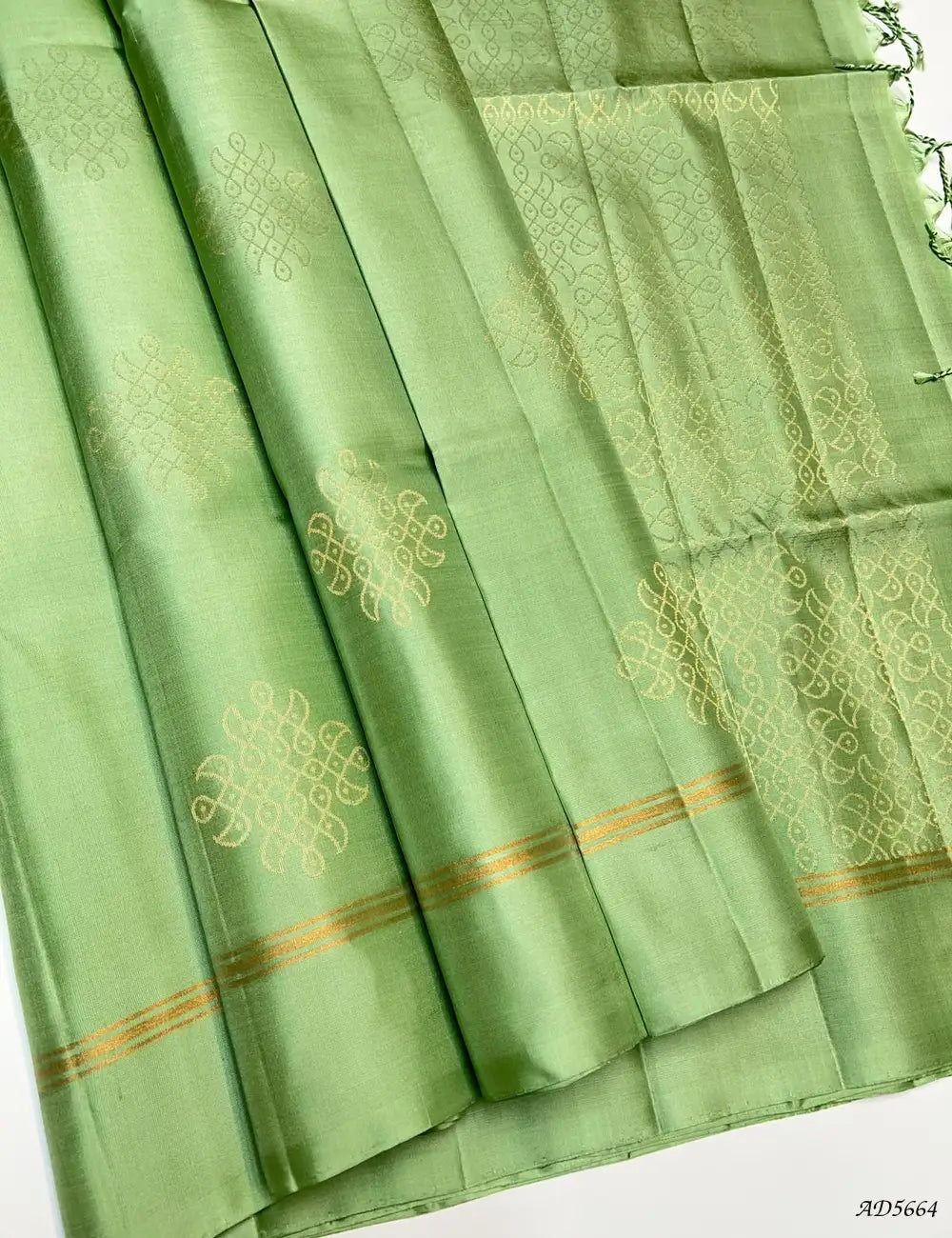 Pista Green - Kolam Soft Silk Saree Front View