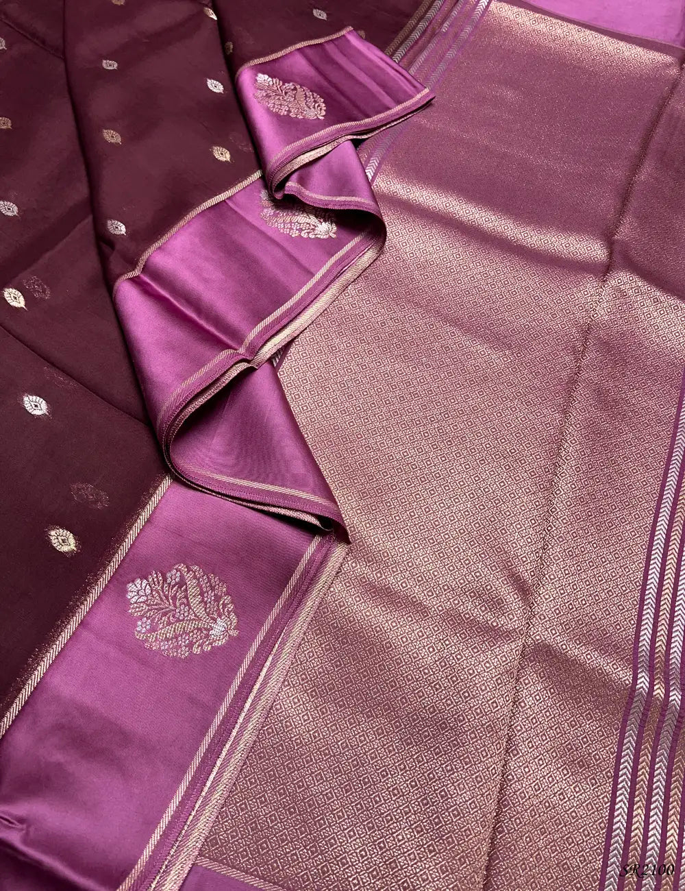 Plum & Neon Pink - Viscose Tussar Saree Pallu View
