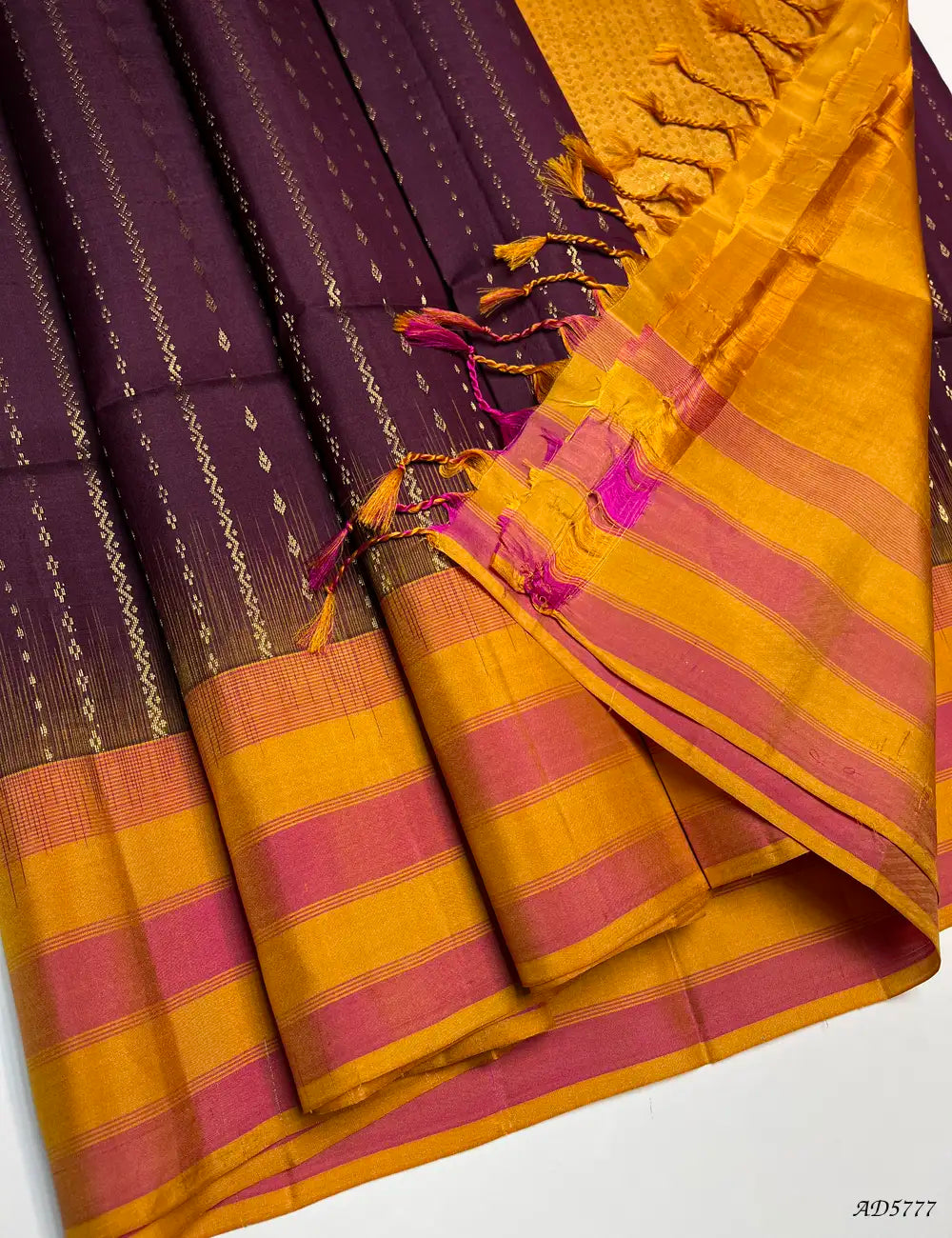 Plum & Yellow - Fancy Border Soft Silk Saree Pallu View