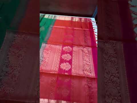 Green & Orangish Pink - Kanchi Border Soft Silk Saree