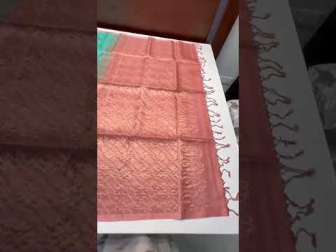Turquoise & Peach - Checkerd Soft Silk Saree
