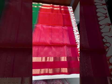 Green & Orangish Pink - Retta Pet Border soft Silk Saree
