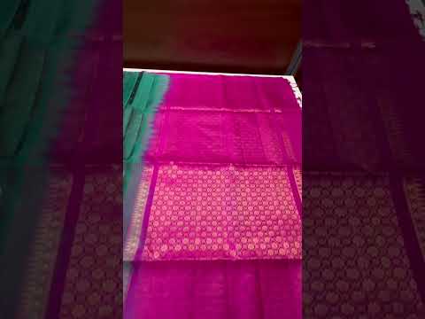 Green & Rani Pink - Checkerd Soft Silk Saree
