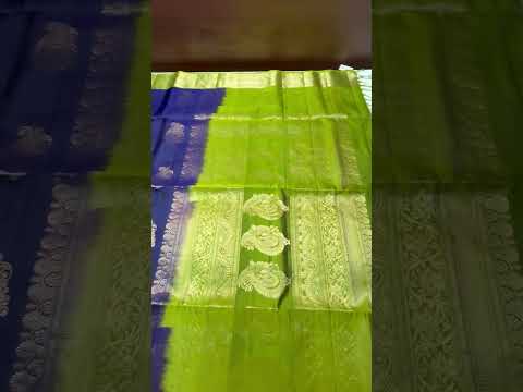 Ink Blue & Parrot Green - Kanchi Border Soft Silk Saree