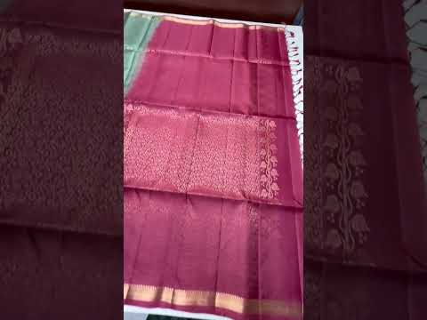 Green Sheen & Dark Peach Pink - Kanchi Border Soft Silk Saree