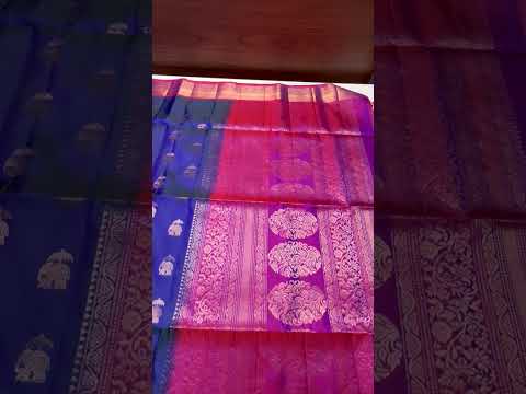 Ink Blue & Magenta - Kanchi Border Soft Silk Saree