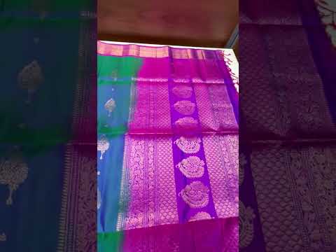 Peacock Blue & Dual Tone Purple - Kanchi Border Soft Silk Saree