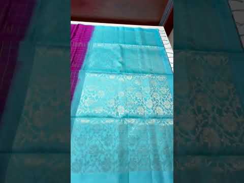 Jam & Sky Blue - Checkerd Soft Silk Saree