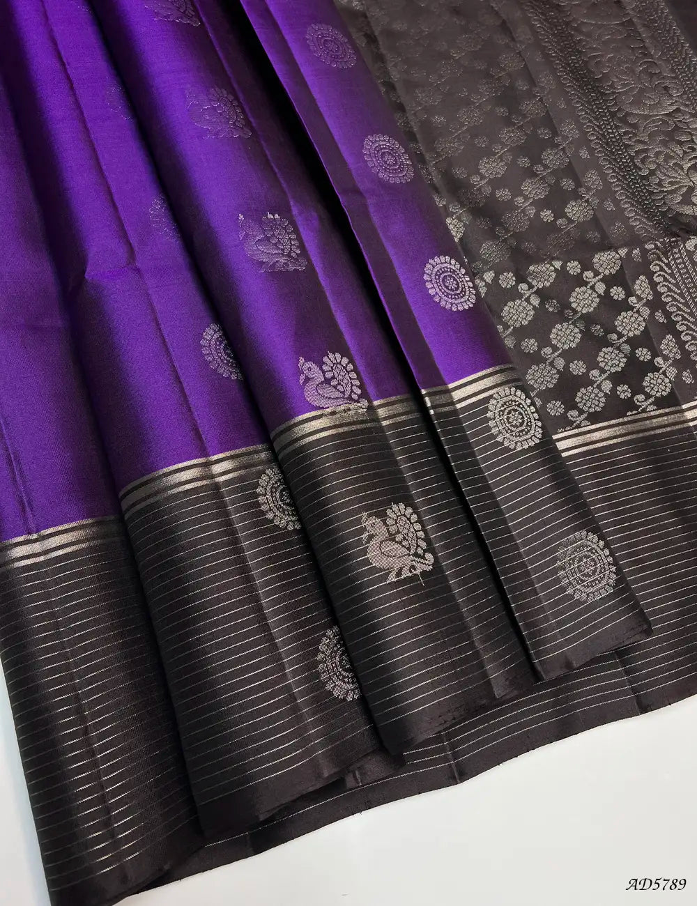 Purple & Coffee Brown - Soft Silk Saree Front View