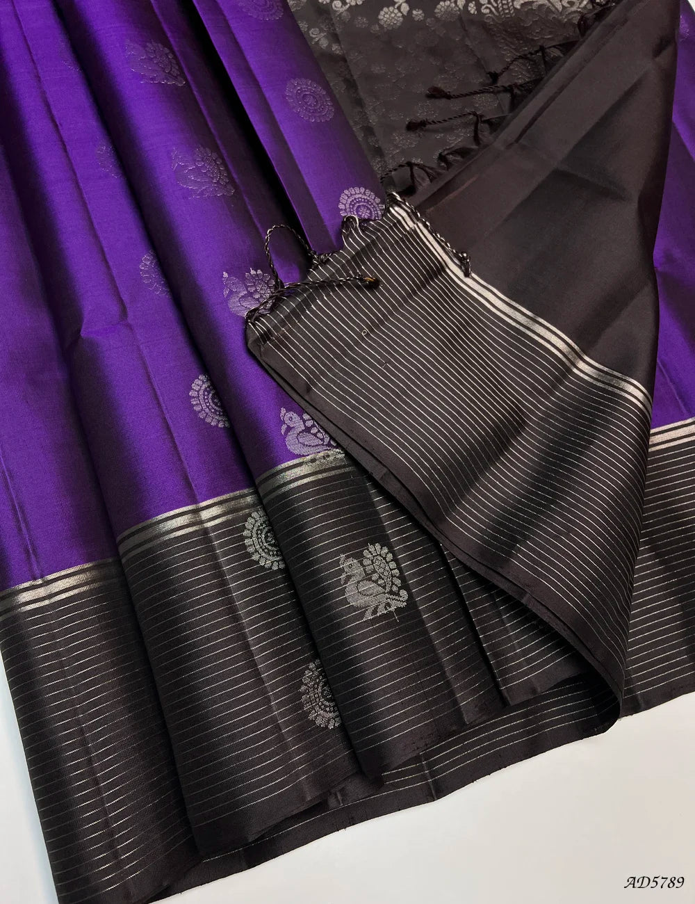 Purple & Coffee Brown - Soft Silk Saree Pallu View