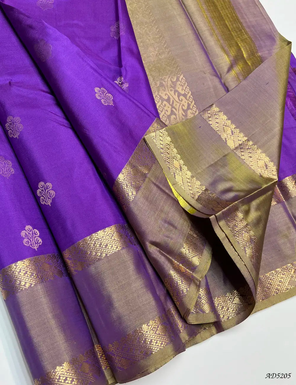 Purple & Golden - Retta Pet Border Soft Silk Saree Front View