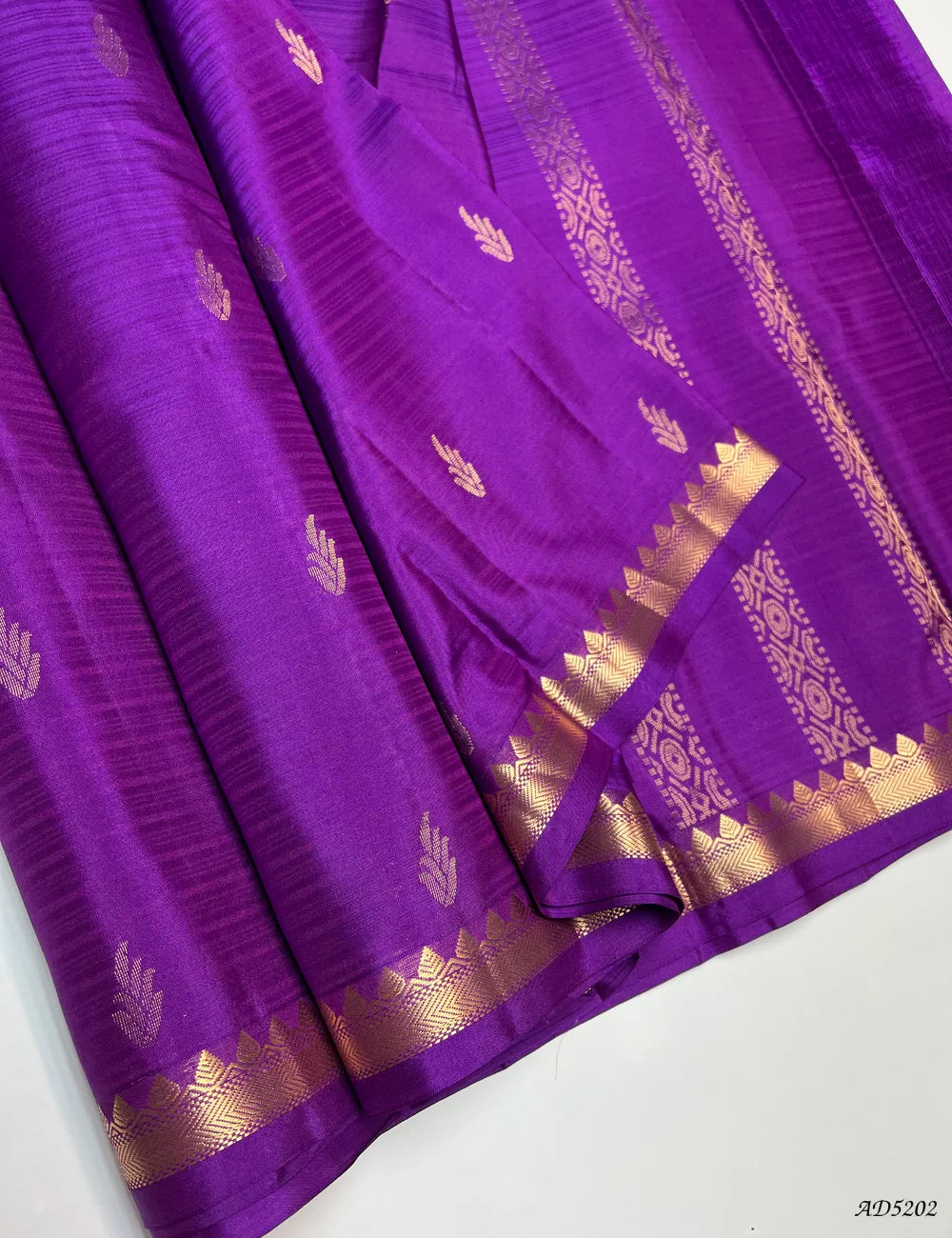 Purple - Kanchi Border Soft Silk Saree Front View
