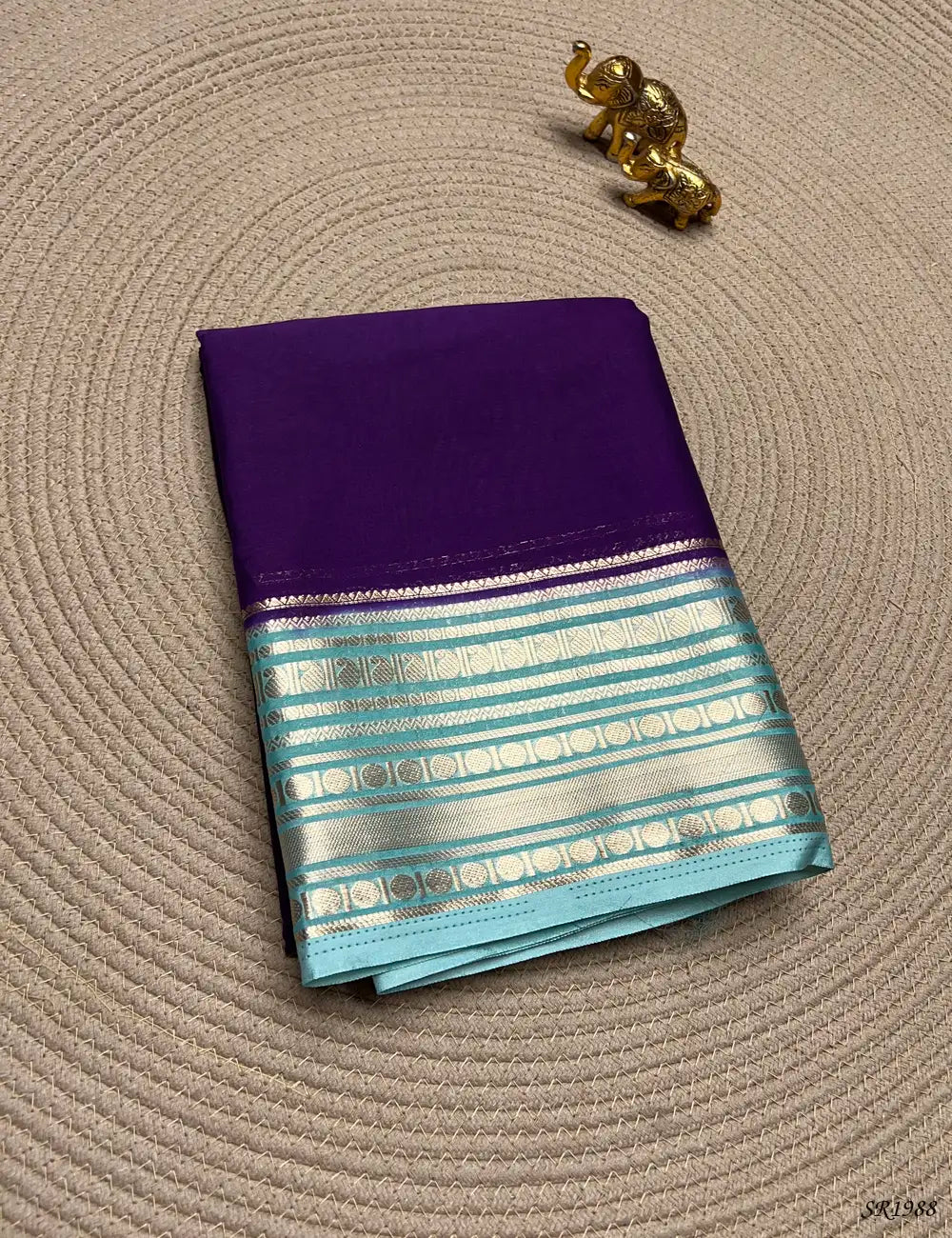 Purple & Mint - Mysore Crepe Saree Front View