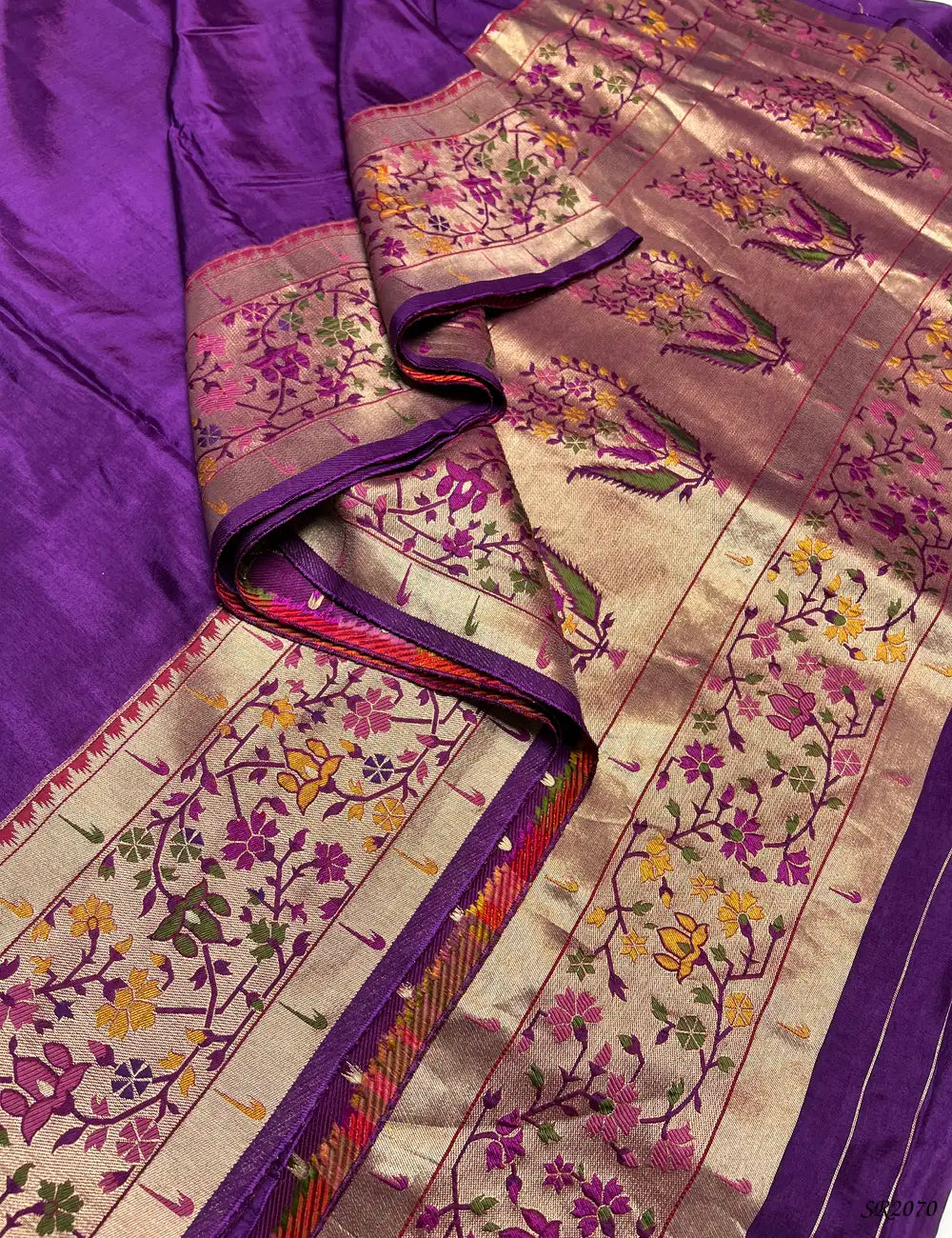 Purple - Paithani Silk Saree Pallu View
