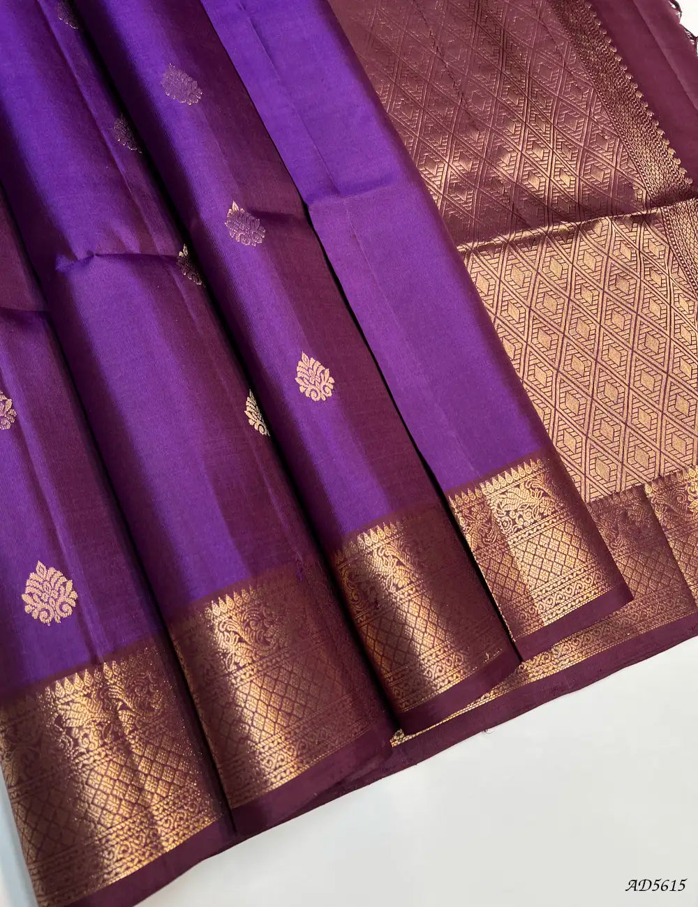 Purple & Plum - Kanchi Border Soft Silk Saree Front View