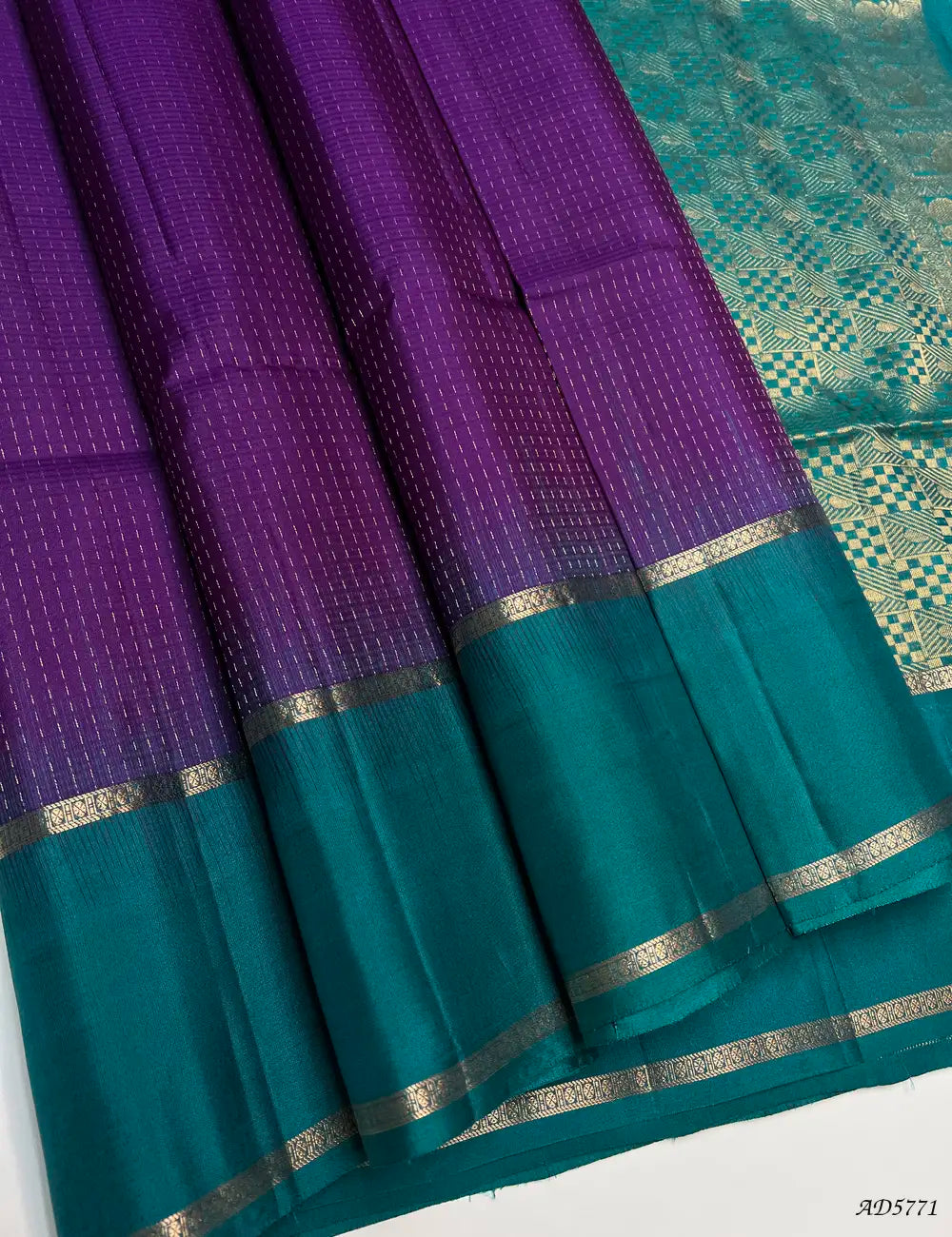 Purple & Rama Green - Vairaoosi X Retta Pet Border Soft Silk Saree Front View