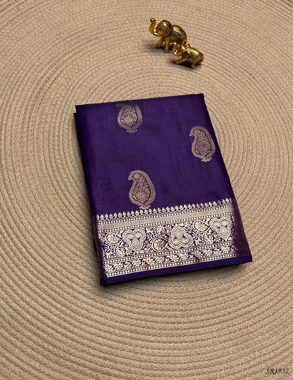 Purple - Semi Banaras Saree Front View