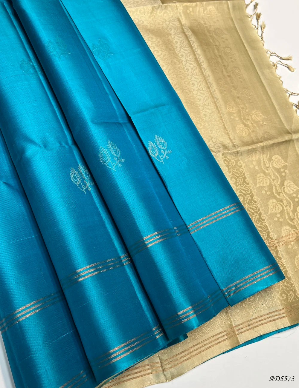 Rama Blue & Beige - Soft Silk Saree Front View