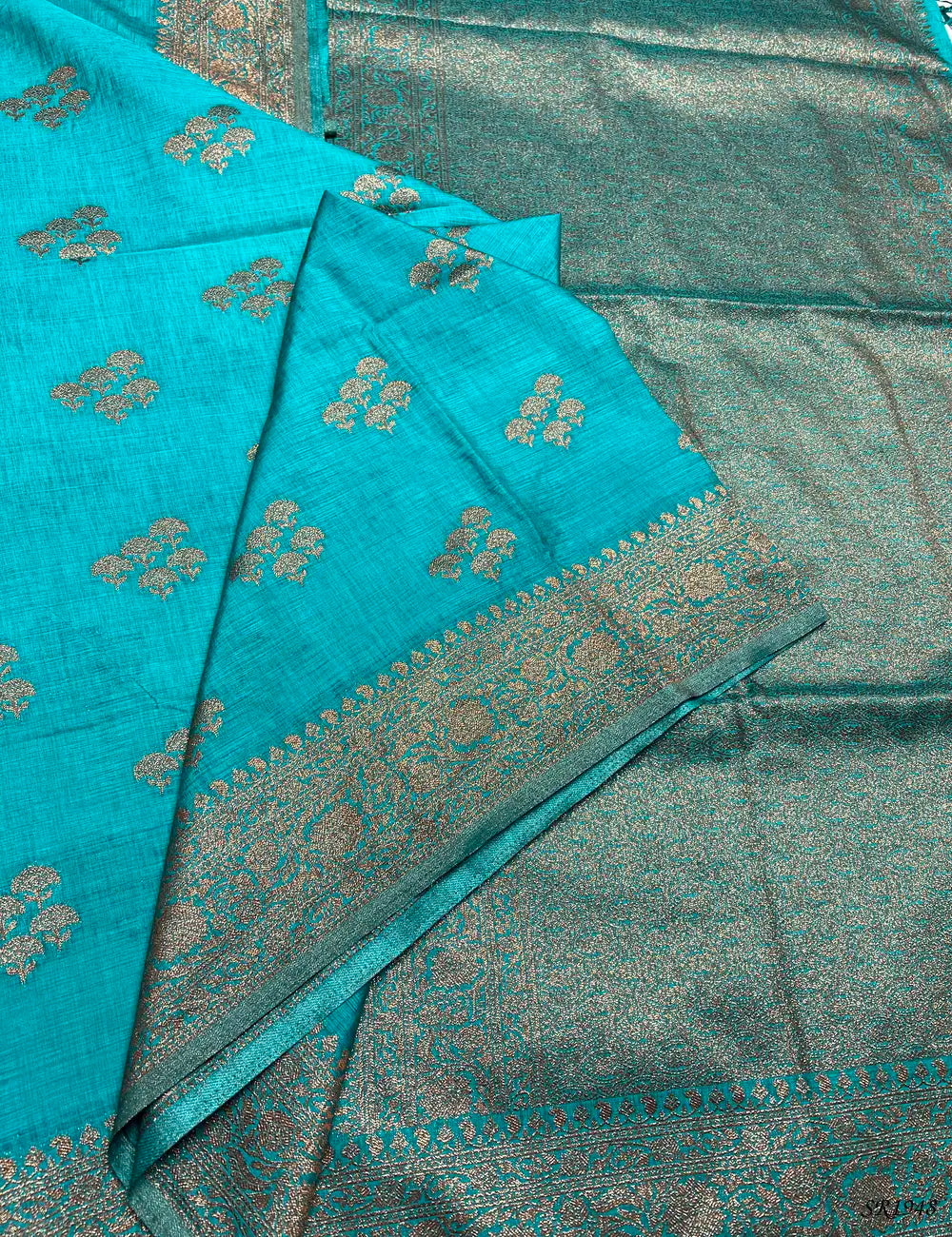 Rama Green - Semi Raw Silk Saree Pallu View