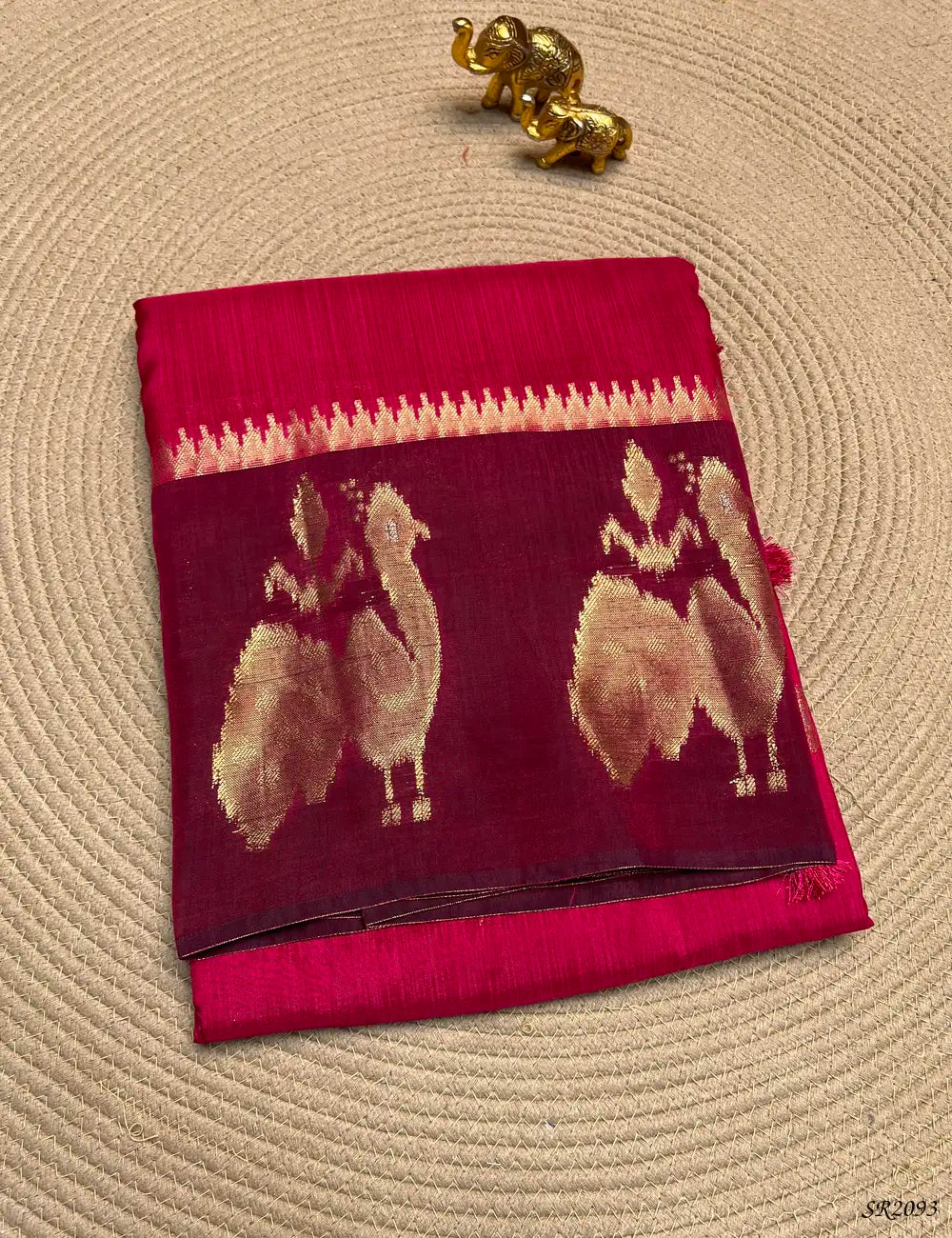 Rani Pink & Maroon - Viscose Crepe Saree Front View