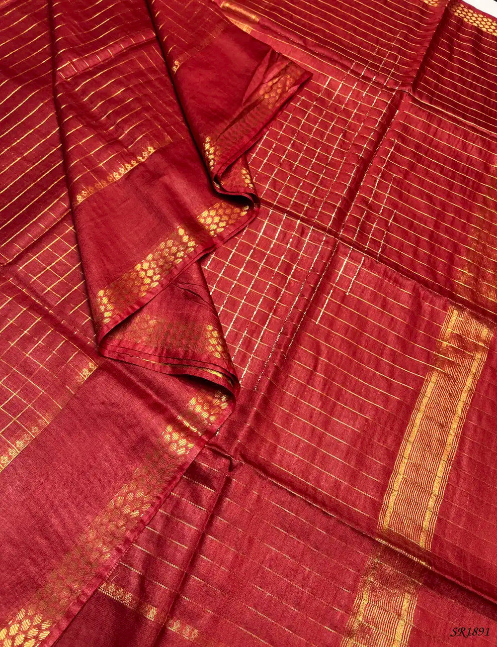 Red - Semi Tussar Saree Front View