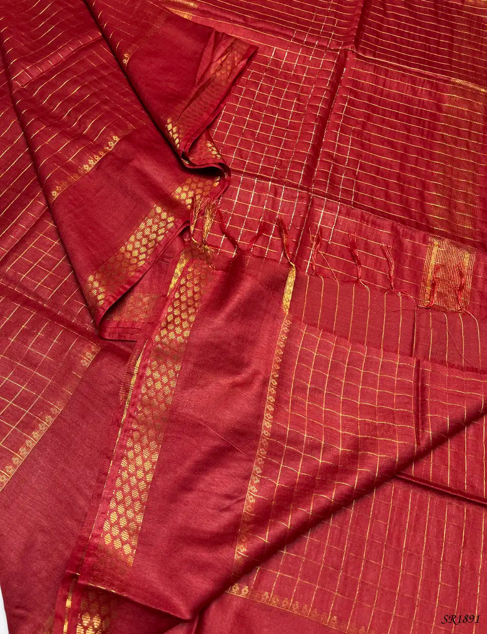 Red - Semi Tussar Saree Pallu View