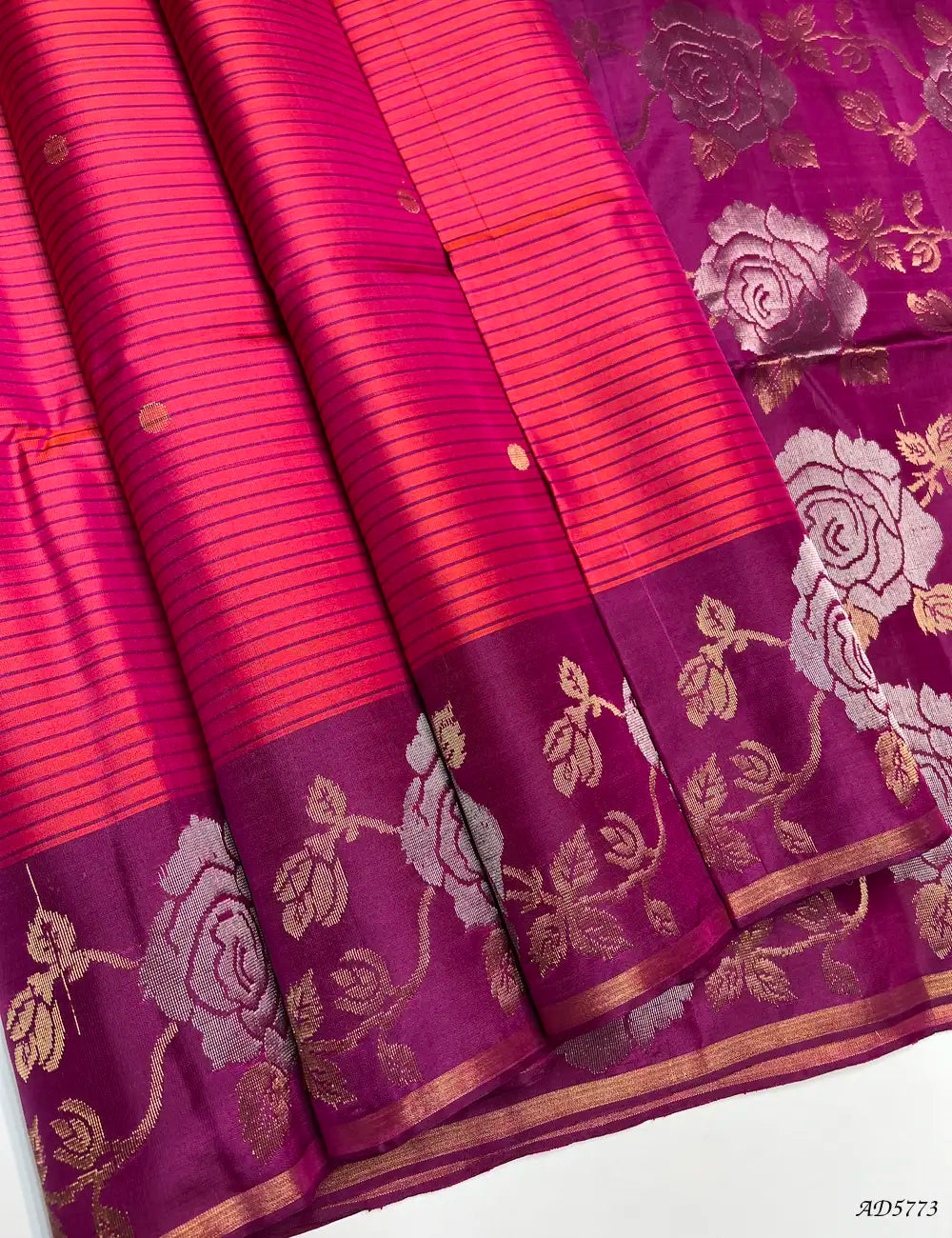 Reddish Pink & Mulberry - Fancy Border Soft Silk Saree Front View