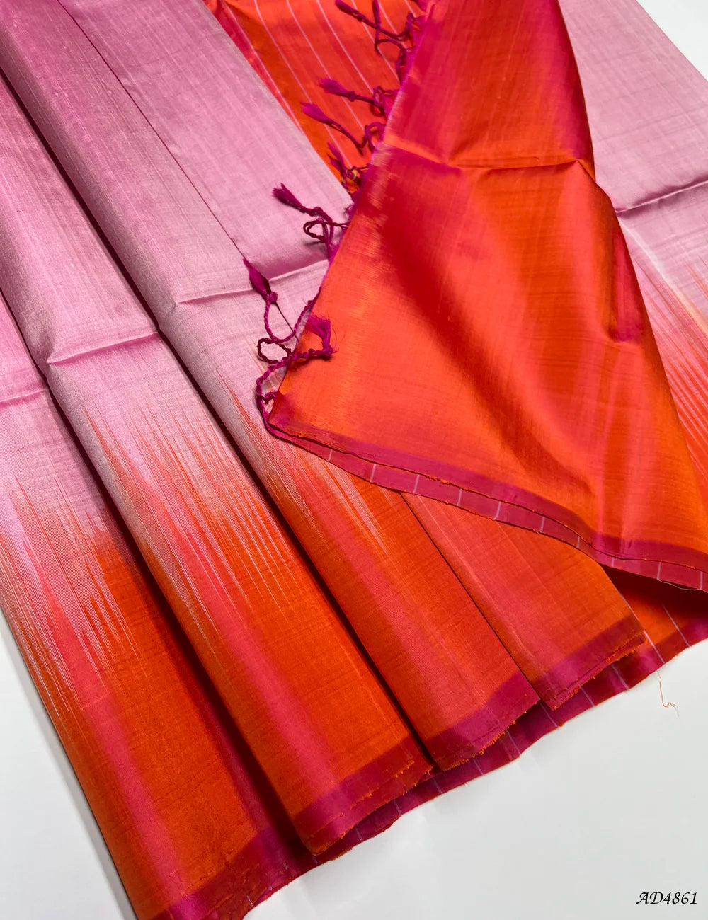 Rose MIlk & Orange - Plain Contrast Soft Silk Saree Pallu View