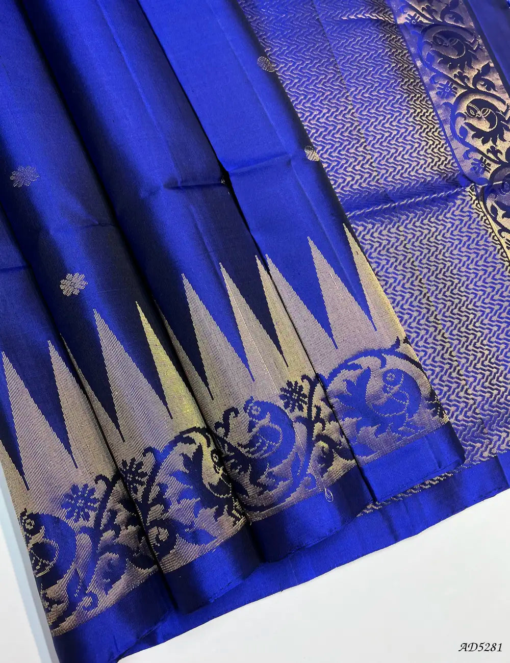Royal Blue - OneSide Fancy Border Soft Silk Saree Front View
