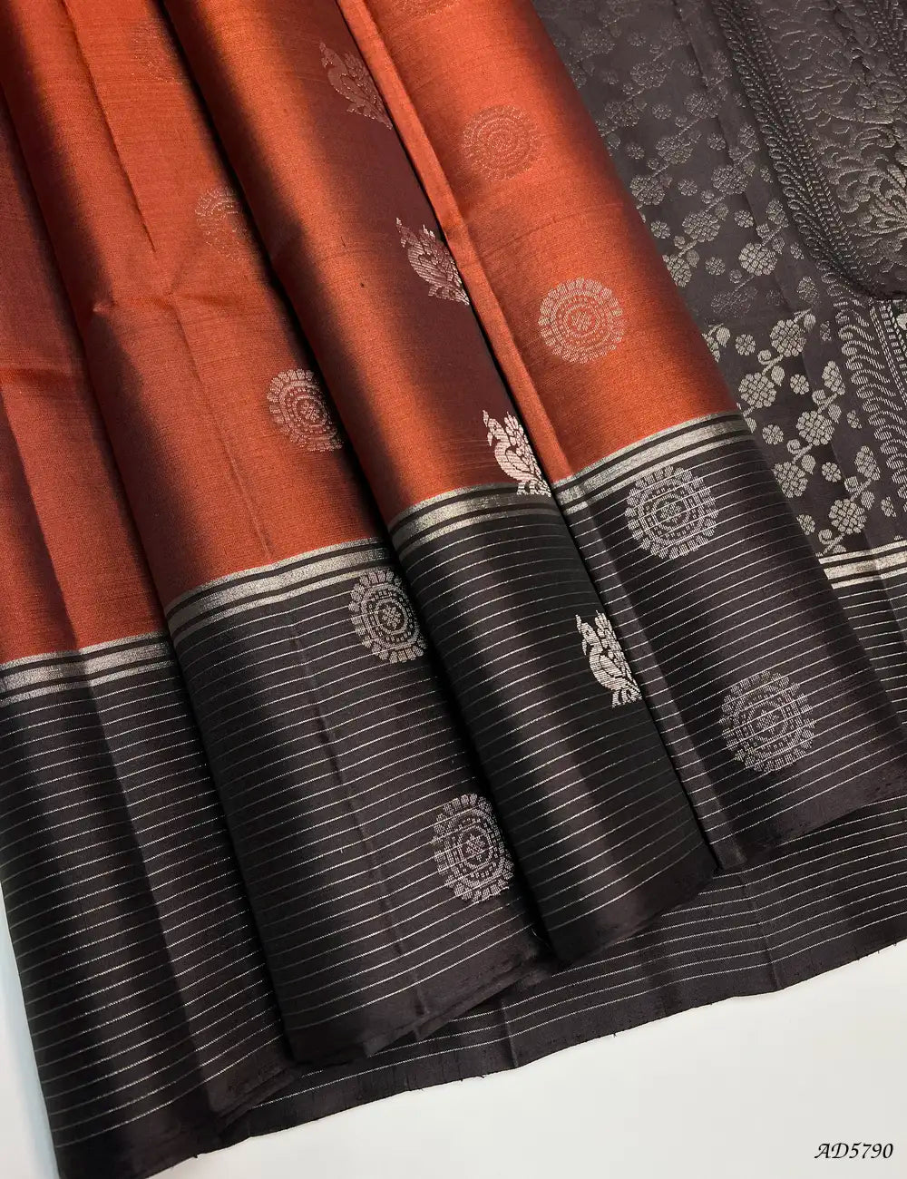 Rust & Coffee Brown - Soft Silk Saree Front View