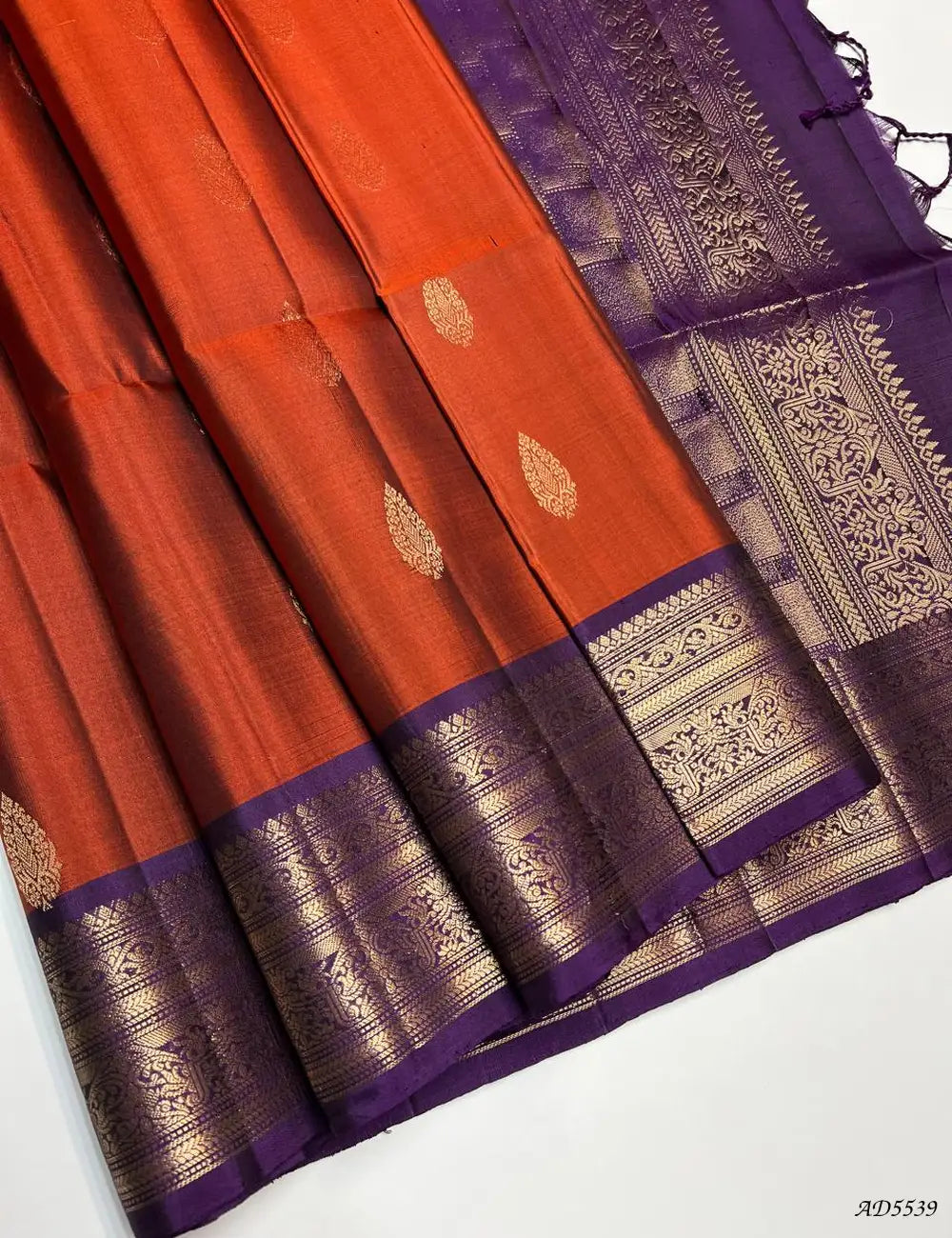 Rust & Purple - Kanchi Border Soft Silk Saree Front View