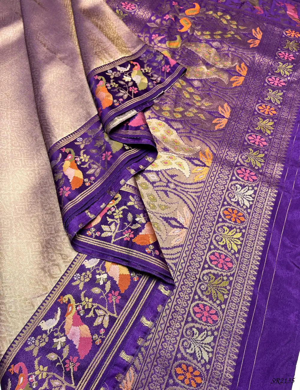 Silver & Purple - Paithani Saree Pallu View