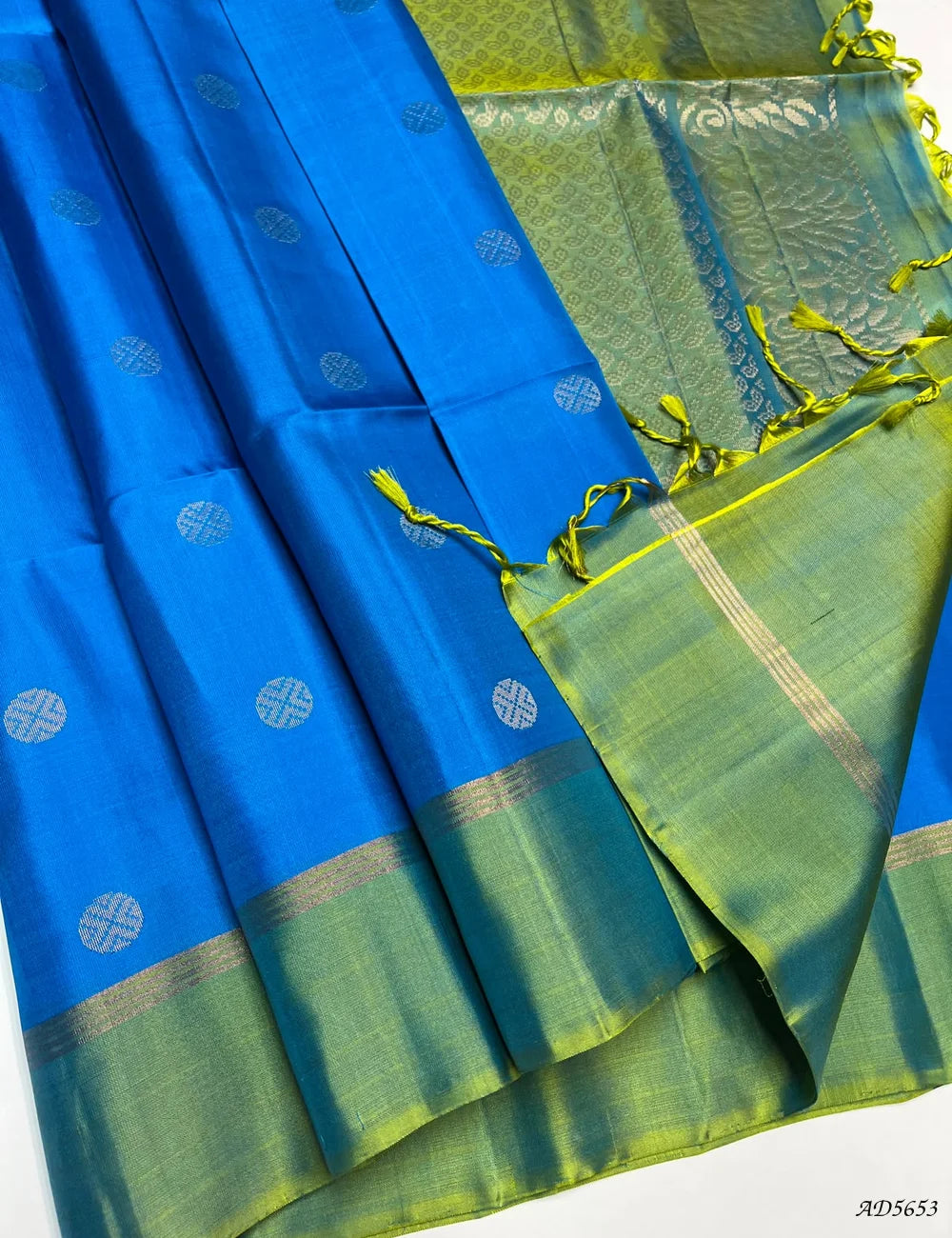 Sky Blue & Green - Soft Silk Saree Pallu View