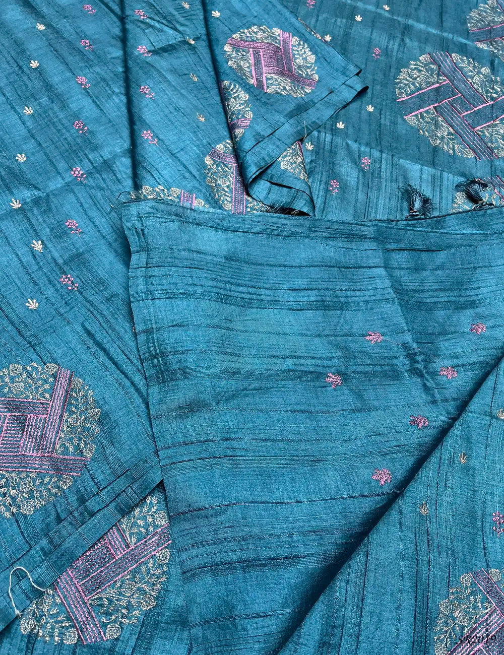 Teal Blue - Semi Tussar Saree -