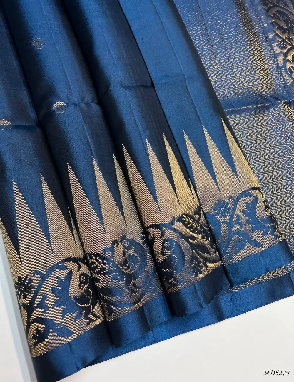 Teal - OneSide Fancy Border Soft Silk Saree Front View