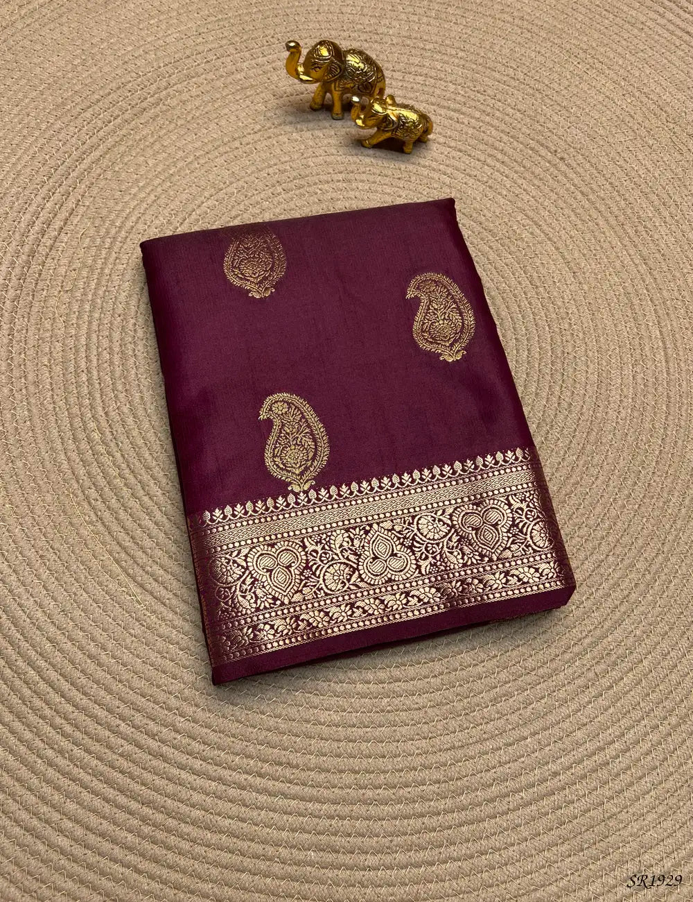 Vintage Maroon - Semi Banaras Saree Front View