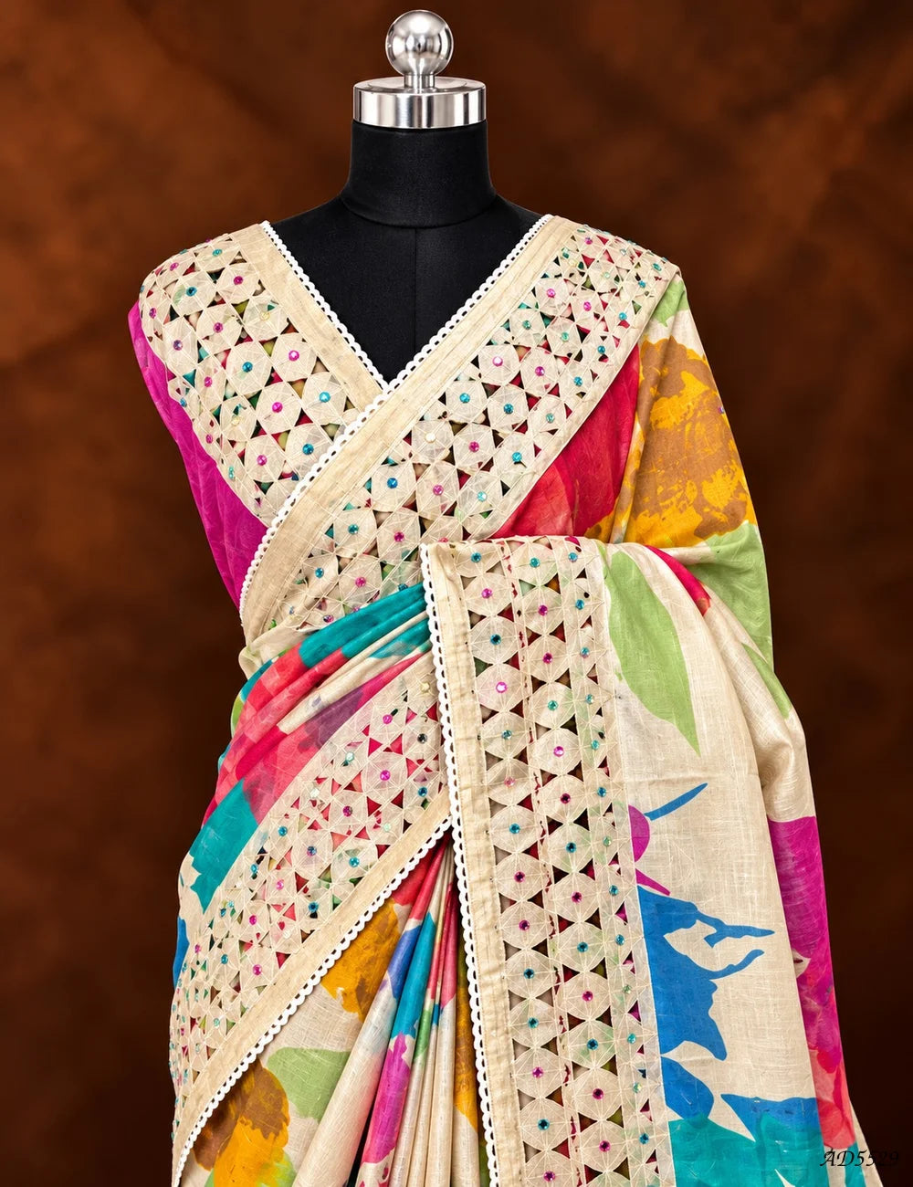 White - Pure Tussar With Fancy Cutwork Saree -