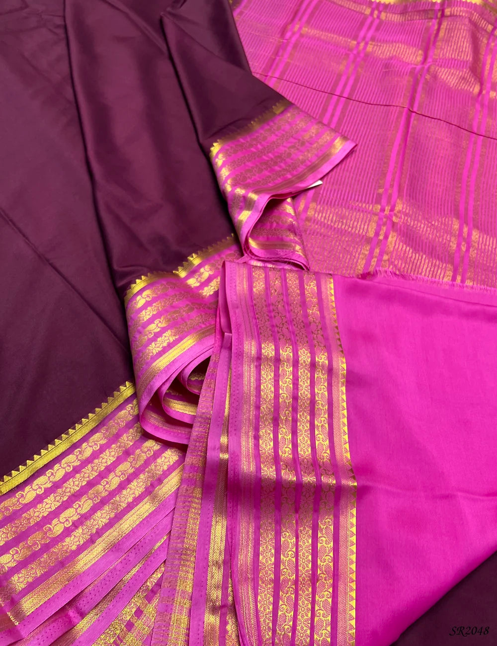 Wine & Pink - Mysore Crepe Saree -