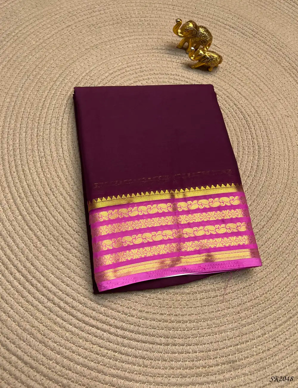 Wine & Pink - Mysore Crepe Saree Front View