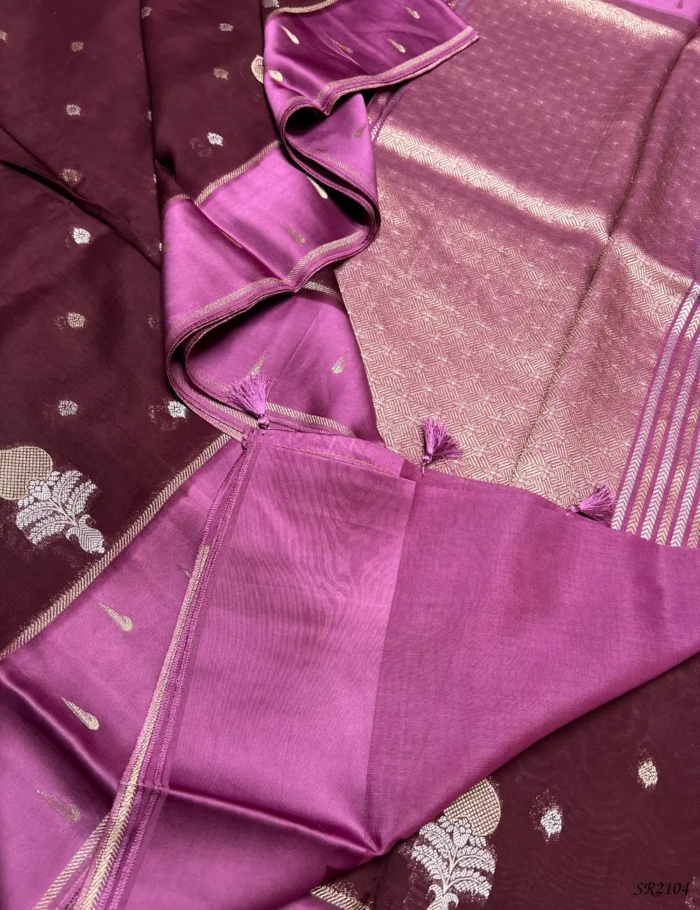 Wine & Pink - Viscose Silk Saree -