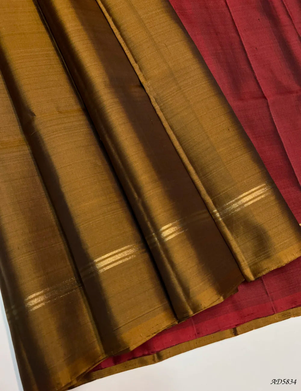 Wooden Brown & Maroon - Contrast Plain Soft Silk Saree Front View