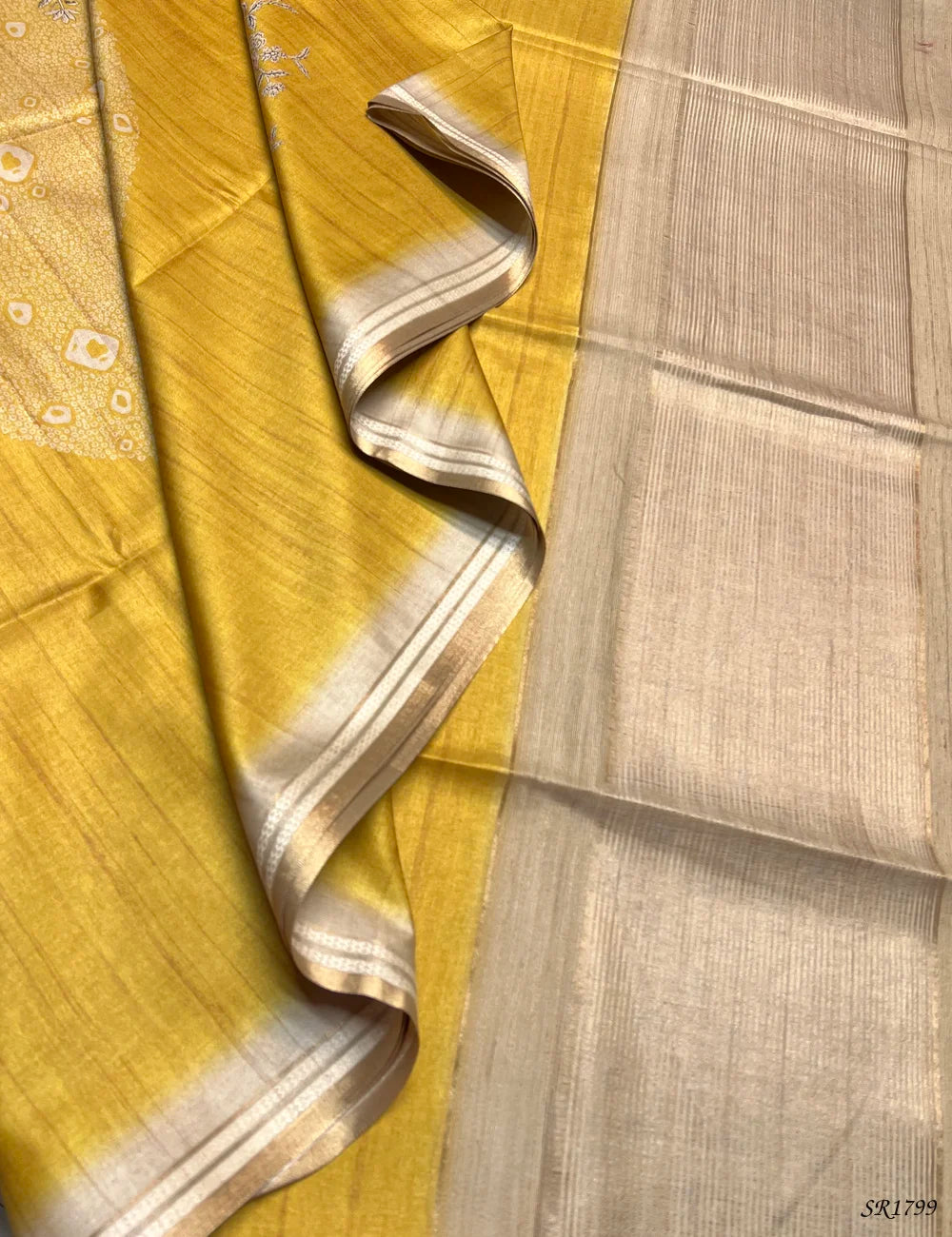 Yellow & Beige - Semi Tussar Sarees Front View