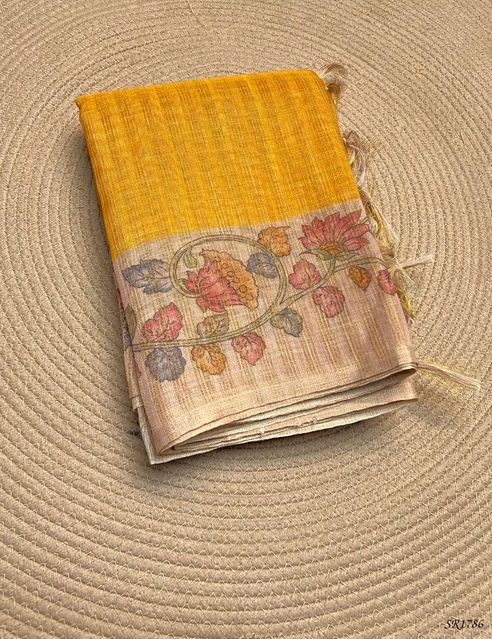 Yellow & Cream - Semi Tussar Sarees Front View