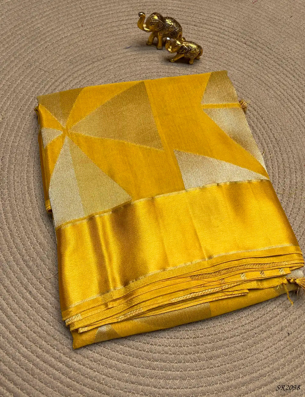 Yellow - Satin Silk Saree Front View