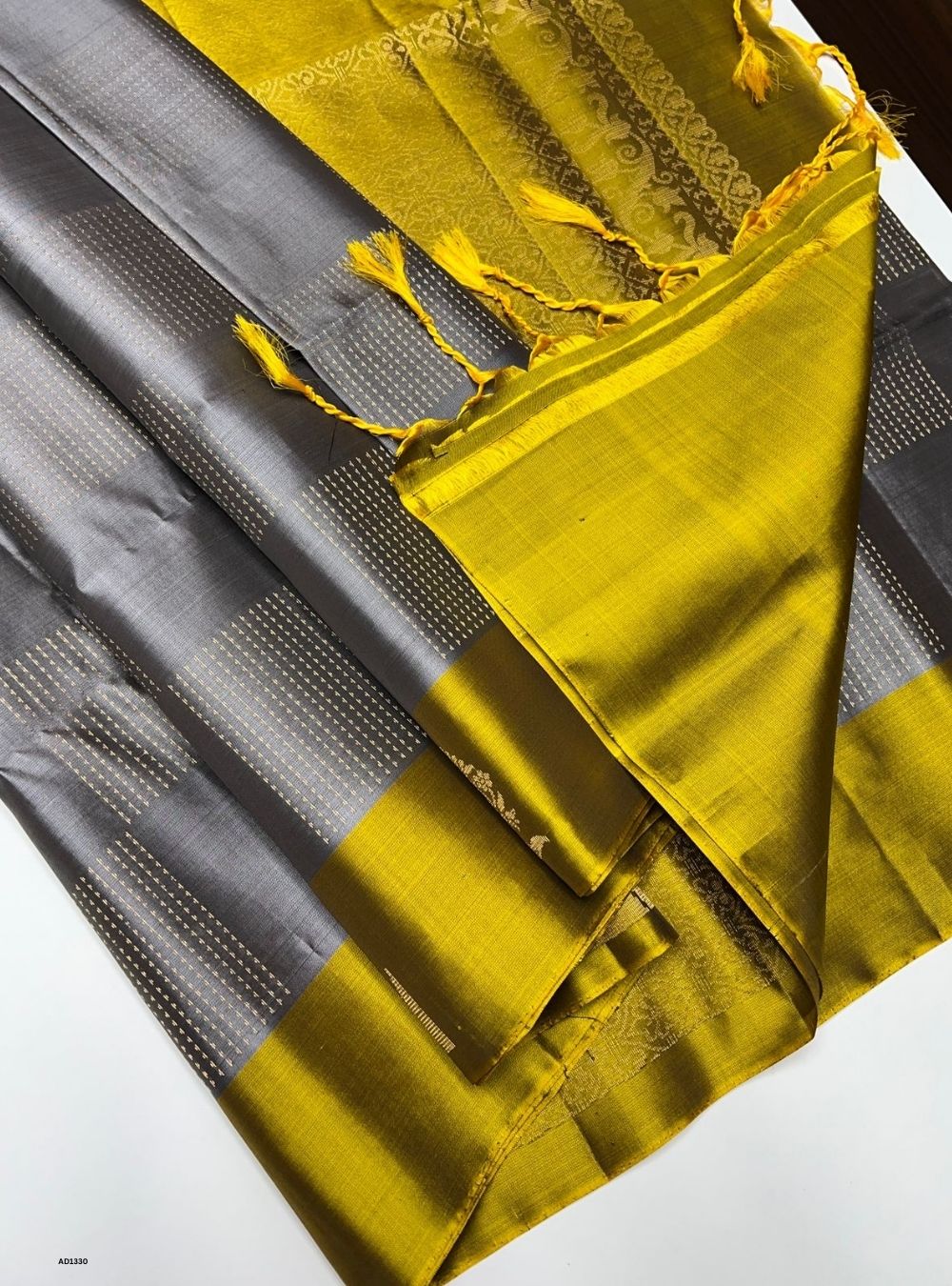 Grey & Yellow -  Soft Silk Saree